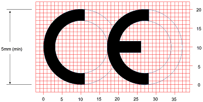 Konstruktionsdiagram for CE-logoet.