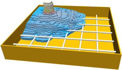 Detail picture of steel fiber reinforced self-compacting plate casting. The numerical simulation was performed by 4C-Flow.