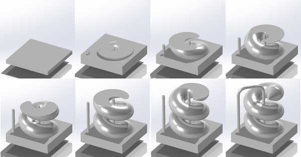 Figuren viser den lagvise byggeproces for et emne i SLS og SLM.
