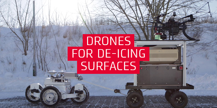 Drones for de-icing surfaces