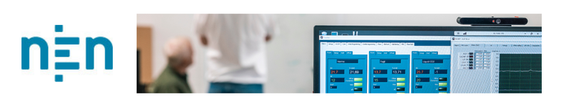 The picture shows the NTA 8800 logo and a test situation at the Heat Pump Test Laboratory at Danish Technological Institute
