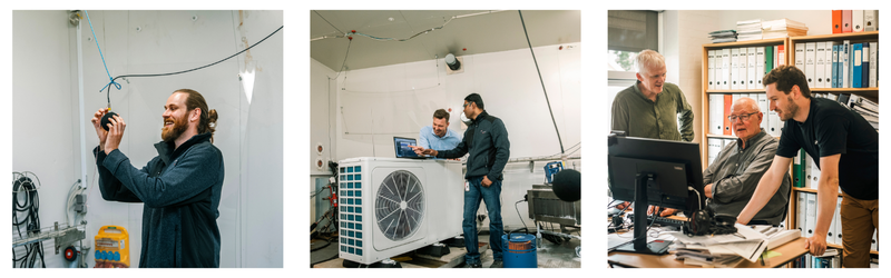 The three pictures show different testing situations in the Heat Pump Test Laboratory at Danish Technological Institute