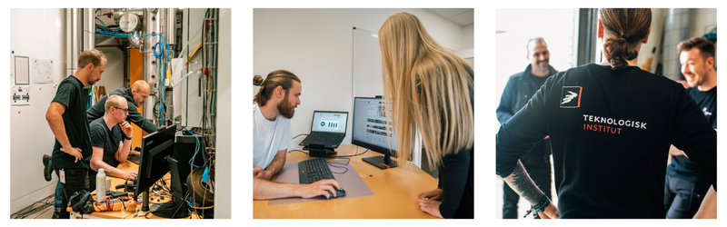 The three pictures show different test situations in the Heat Pump Test Laboratory at Danish technological Institute